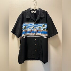 Kennington LTD California Casual Button Men’s Shirt, Sz XL, Black + Beach Scene